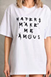 Modavera Unisex Baskılı Oversize T-Shirt - Beyaz