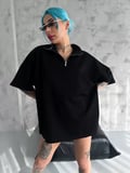 Modavera Unisex Yarım Fermuarlı Basic T-Shirt - Siyah