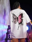 Modavera Unisex Baskılı Oversize T-Shirt - Beyaz