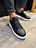 J911 Bağcıksız Lastikli Ortopedik Taban Günlük Erkek Spor Sneaker Ayakkabı BT Siyah