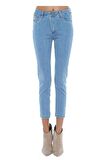 Mavi Açık Denim Taşlanmış Dar Paça Kadın Pantolon