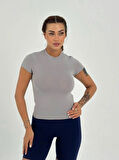 Maison La Femme Gri Fitted/vücuda Oturan Crop T-shirt