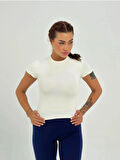 Maison La Femme Ekru Fitted/vücuda Oturan Crop T-shirt