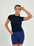 Maison La Femme Koyu Lacivert Fitted/vücuda Oturan Crop T-shirt