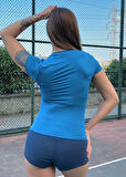 Maison La Femme Petrol Mavi Fitted/vücuda Oturan Crop T-shirt