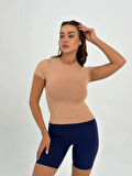 Maison La Femme Sütlü Kahve Fitted/vücuda Oturan Crop T-shirt