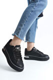 Mına Bağcıklı Ortopedik Taban Kadın Sneaker Spor Ayakkabı  St - Siyah/gümüş