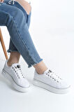 Mına Bağcıklı Ortopedik Taban Kadın Sneaker Spor Ayakkabı  Bt - Beyaz/gümüş