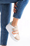 Valencıa Bağcıksız Cırt Cırtlı Ortopedik Taban Kadın Sneaker Spor Ayakkabı Bt - Beyaz/ten/mavi