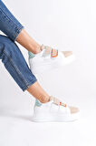 Valencıa Bağcıksız Cırt Cırtlı Ortopedik Taban Kadın Sneaker Spor Ayakkabı Bt - Beyaz/ten/mavi