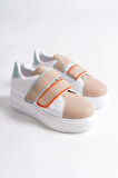 Valencıa Bağcıksız Cırt Cırtlı Ortopedik Taban Kadın Sneaker Spor Ayakkabı Bt - Beyaz/ten/mavi