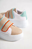 Valencıa Bağcıksız Cırt Cırtlı Ortopedik Taban Kadın Sneaker Spor Ayakkabı Bt - Beyaz/ten/mavi