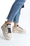Dına Bağcıklı Fermuarlı Ortopedik Taban Kadın Sneaker Spor Ayakkabı  Kt - Krem/gri/altın