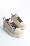 Dına Bağcıklı Fermuarlı Ortopedik Taban Kadın Sneaker Spor Ayakkabı  Kt - Krem/gri/altın