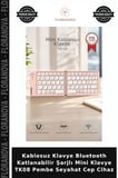 Kablosuz Klavye Bluetooth Katlanabilir Şarjlı Mini Klavye TK08 Pembe Seyahat Cep Cihaz