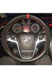 Opel Astra J Uyumlu Dikmeli Direksiyon Kılıfı Alkantara Karbon Kırmızı