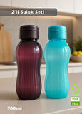 Suluk 2'li Set Su Şişesi BPA Free Okul Suluğu PP-5 Suluk Spor Okul Ofis Suluğu Mürdüm-Mavi 900 ml
