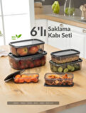 6'lı Set Erzak Saklama Kabı Seti BPA Free Erzak Kabı Bakliyat Saklama Kapları Buzdolabı Kabı