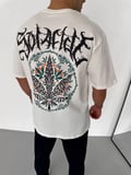 Unisex Bisiklet Yaka Baskılı Oversize T-Shirt - Beyaz