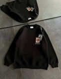 Bisiklet Yaka Baskılı SweatShirt - Siyah