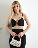 Kadın Atlas Kumaş Yırtmaçlı Etek Ve Tokalı Büstiyer Fırsat Ürün İkili Takım