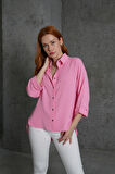 Kol Katlama Detaylı Pembe Gömlek
