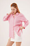 Çift Çizgi Geçişli Düğmeli Pembe Gömlek