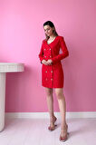 Kırmızı Gold Düğmeli Ceket Elbise