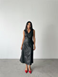ASKILI DERİ ELBİSE ŞANEL BOY - Siyah