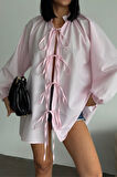 GÖMLEK POPLİN HAKİM YAKA ÖNDEN BAĞLAMA İP DETAYLI - Pembe
