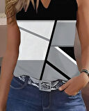 Kadın Kolsuz V Yaka Mikro Bluz