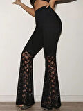 Kadın Yüksek Bel Dantel Detaylı Dalgıç Pantolon