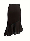 Kadın Yüksek Bel Asimetrik Detaylı Ithal Krep Etek