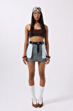Ters Detay Denim Mini Etek