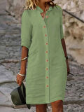 Kadın Kısa Kollu Hakim Yaka önden Düğmeli Kısa Müslim Elbise