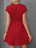 Kadın Kısa Kollu Kruvaze Yakalı Beli Lastikli Bürümcük Elbise