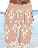 Kadın Beli Lastikli Etnik Desenli Kapri Süprem Pantolon