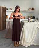 Kadın Siyah Asansör Askılı Çift Yırtmaçlı Helen Elbise