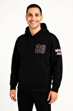 Üç İplik Kapüşonlu Ön Ve Arka Baskılı SweatShirt Hoodie - Siyah