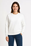 Üç İplik Düz Bisiklet Yaka SweatShirt - Beyaz