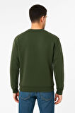 Erkek Üç İplik Düz Bisiklet Yaka SweatShirt - Haki