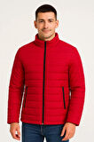 Erkek Bomber Mont Ceket – Su İtici Kumaş, Kapitone Astarlı, Fermuarlı, Kışlık - Kırmızı