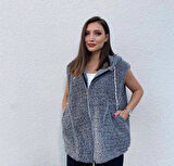 Kadın Kapüşon Ve Fermuar Detay Welsoft Kolsuz Yelek