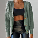 Kadın Uzun Kollu Düğme Detay Triko Bluz