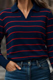 Kadın Uzun Kollu V Yaka çizgili Triko Bluz