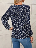 Kadın Uzun Kollu V Yakalı çiçek Desenli Modal Bluz