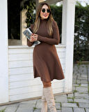 Kadın Uzun Kollu Balıkçı Yaka Salaş Kusa Akrilik Elbise