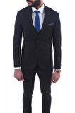 Jan Carlucci Slim Fit Sivri Yaka-Çift Yırtmaç  Düz Lacivert  Drop 6 Yelekli Takım Elbise