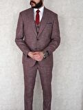 Jan Carlucci Slimfit Yelekli Drop 6 Takım-Bordo