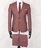 JAN CARLUCCİ Erkek Slim Fit Sivri Yaka Bordo Yelekli Drop 6 Takım Elbise